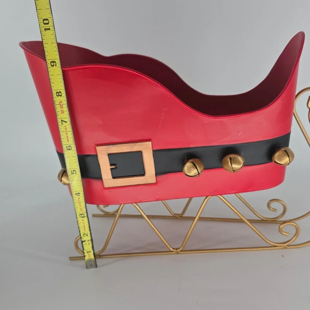 Vintage Santa Sleigh Christmas Centerpiece Red Gold Jingle Bell Holiday Decor